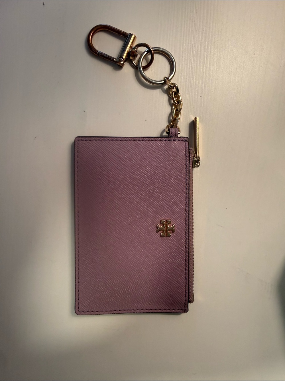 Tory Burch Purple Saffiano Leather Key & Card Holder with Gold Hardware